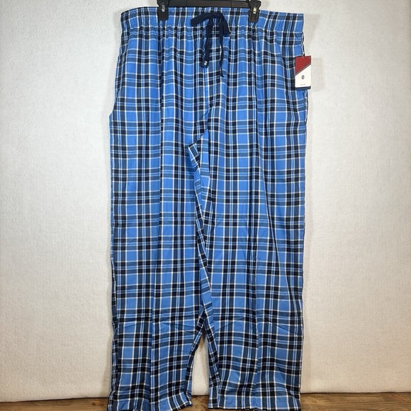 IZOD Mens Plaid Pajama Pants Drawstring Elastic Waist Buttn Fly Pockets-Blue-XXL - Picture 1 of 11